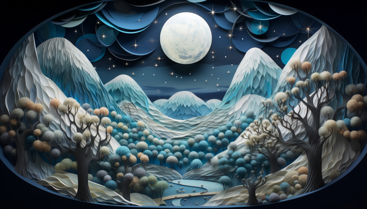 Paper art forest at night