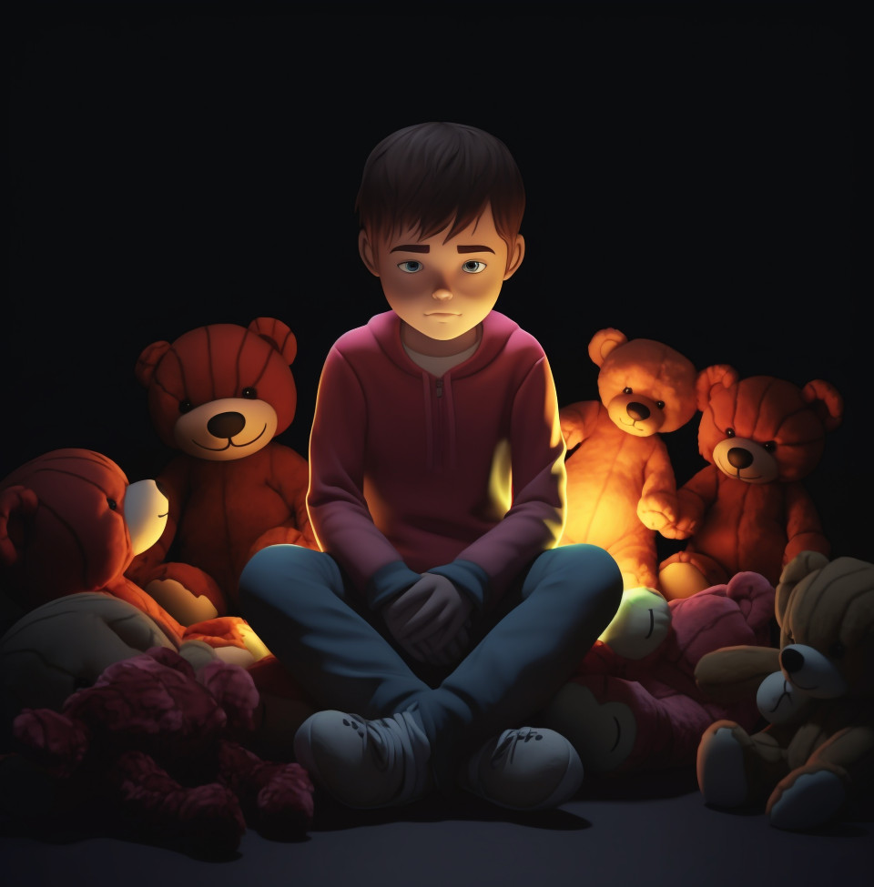 Child trapped in dark room with fears