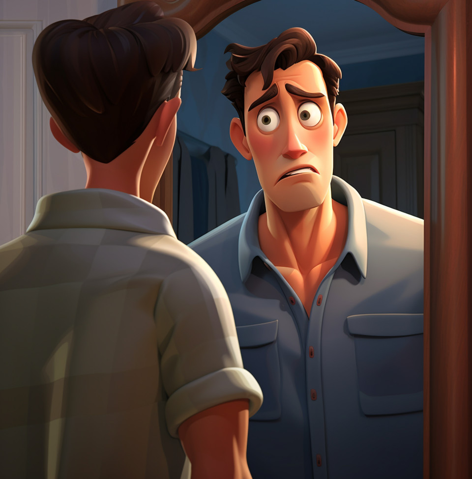 Man inspecting himself in mirror