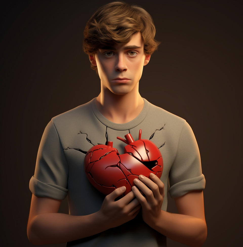 Sad person with broken heart