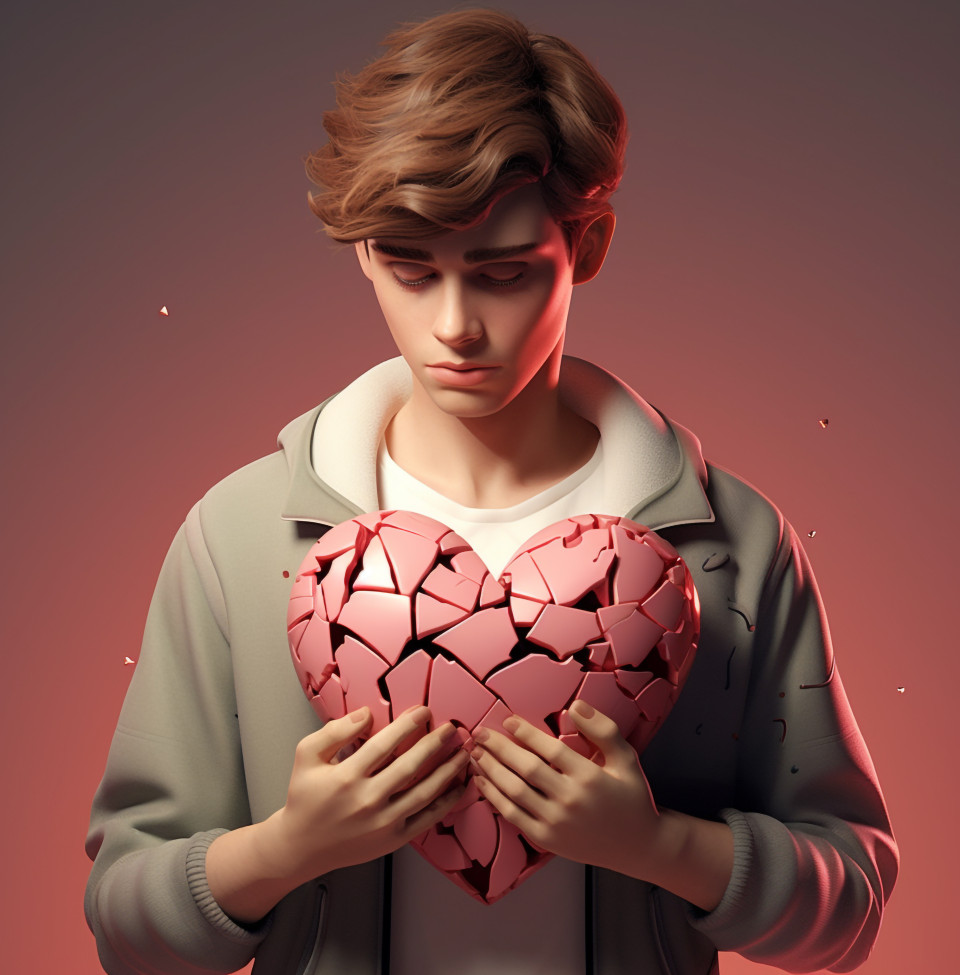 Devastated person with broken heart