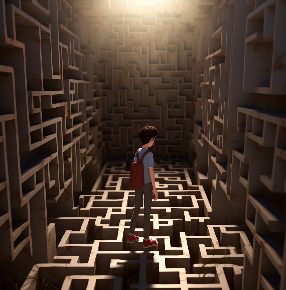 Businessman finding success in maze