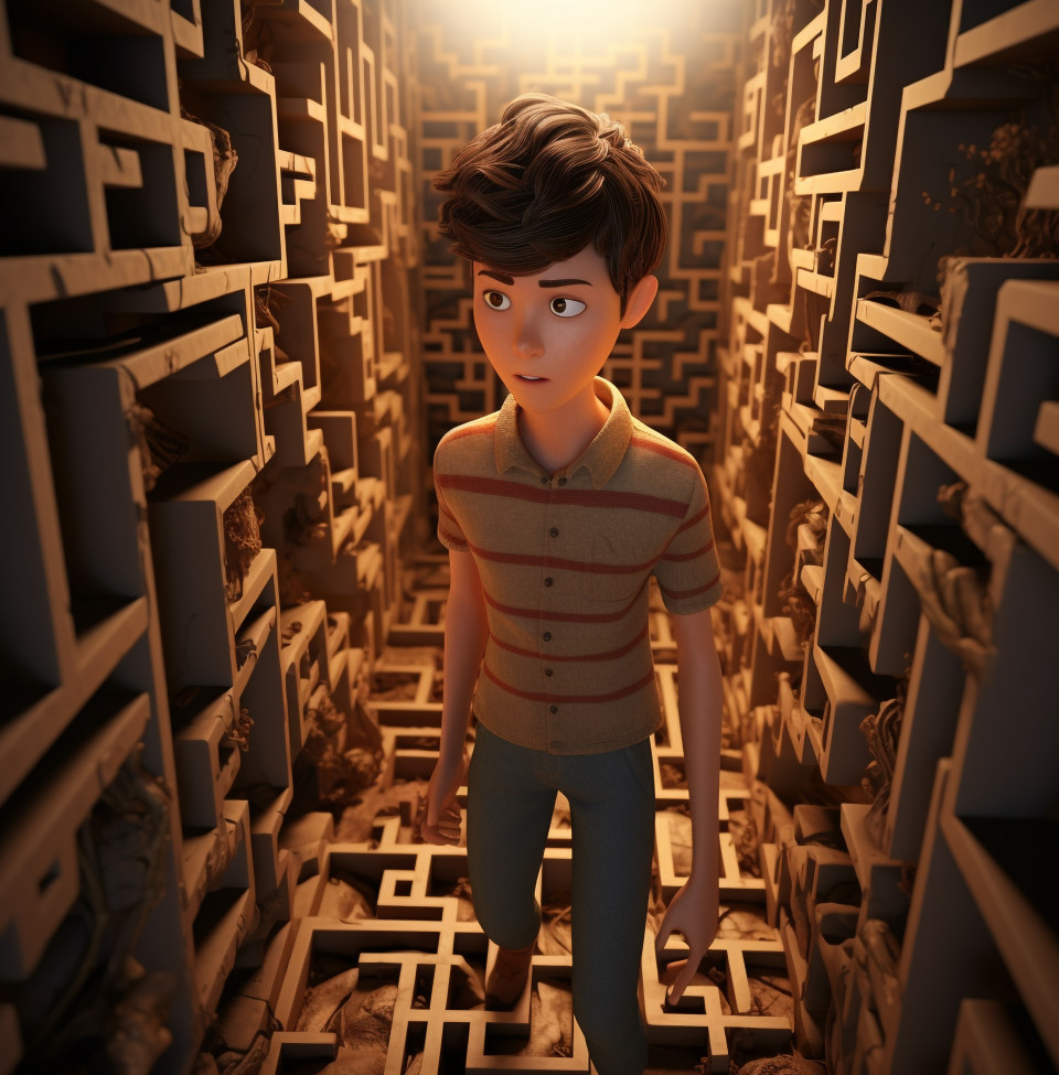 Woman finding her way through maze