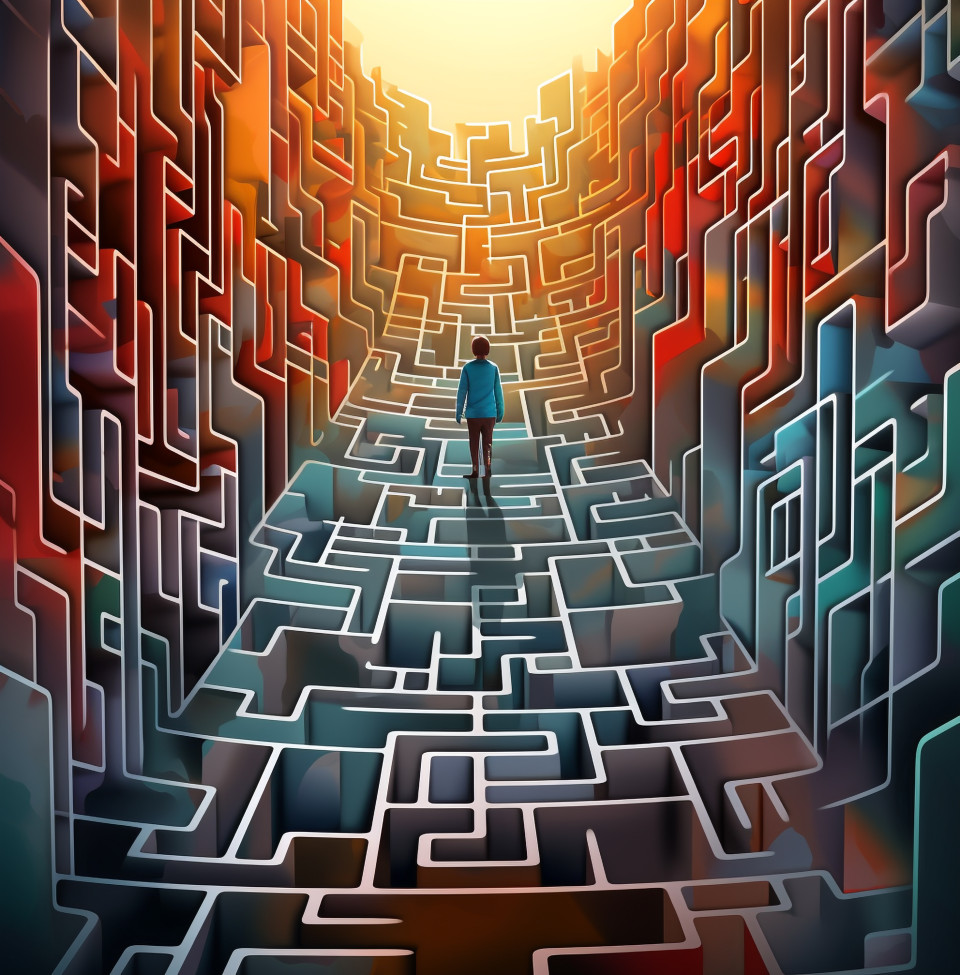 Woman overcoming challenges in maze