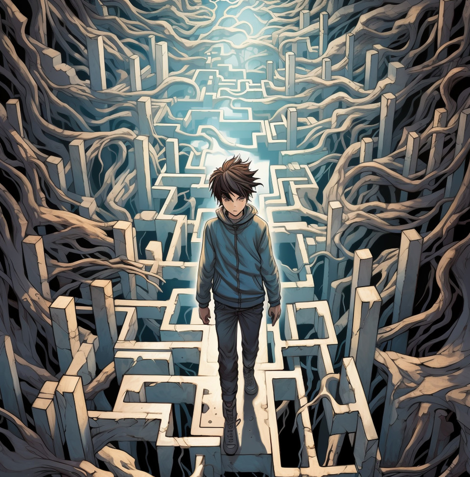 Leader finding the way through maze of decisions