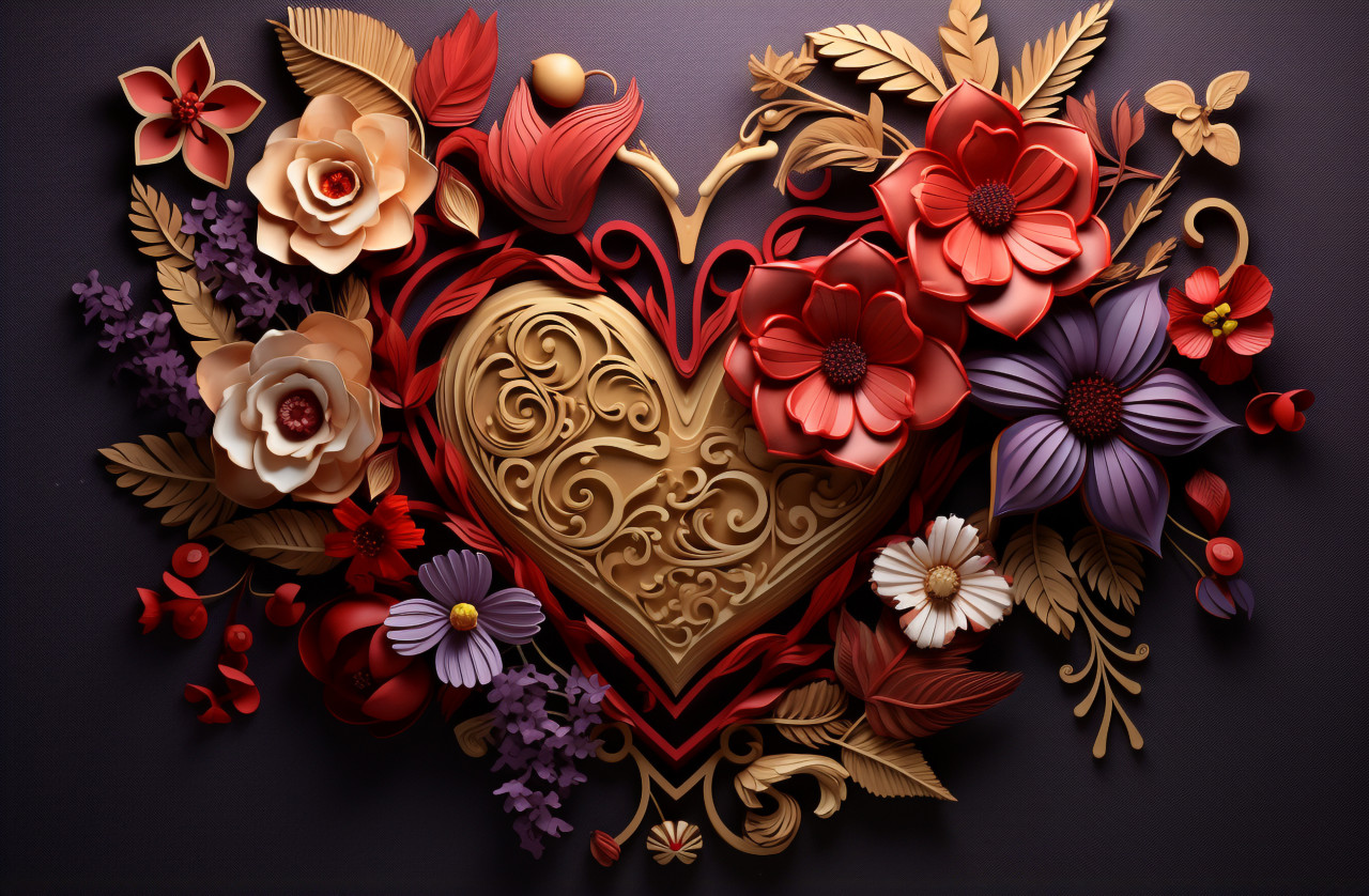 Heart flowers and flowers 3d art