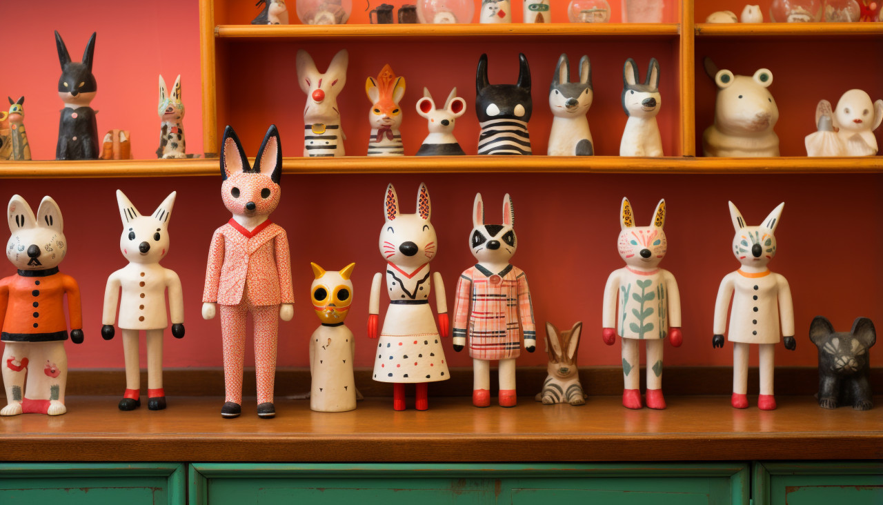 Shop shelf with figurines