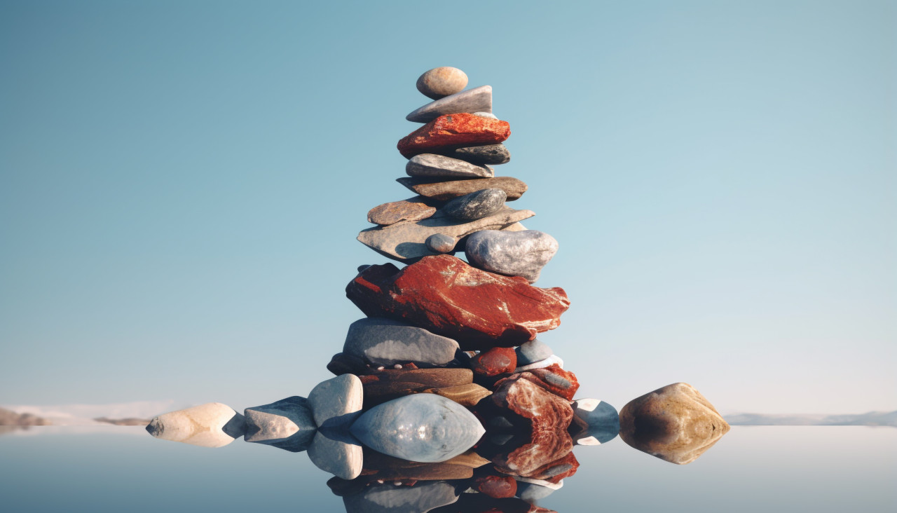 Stacked stones on watery surface