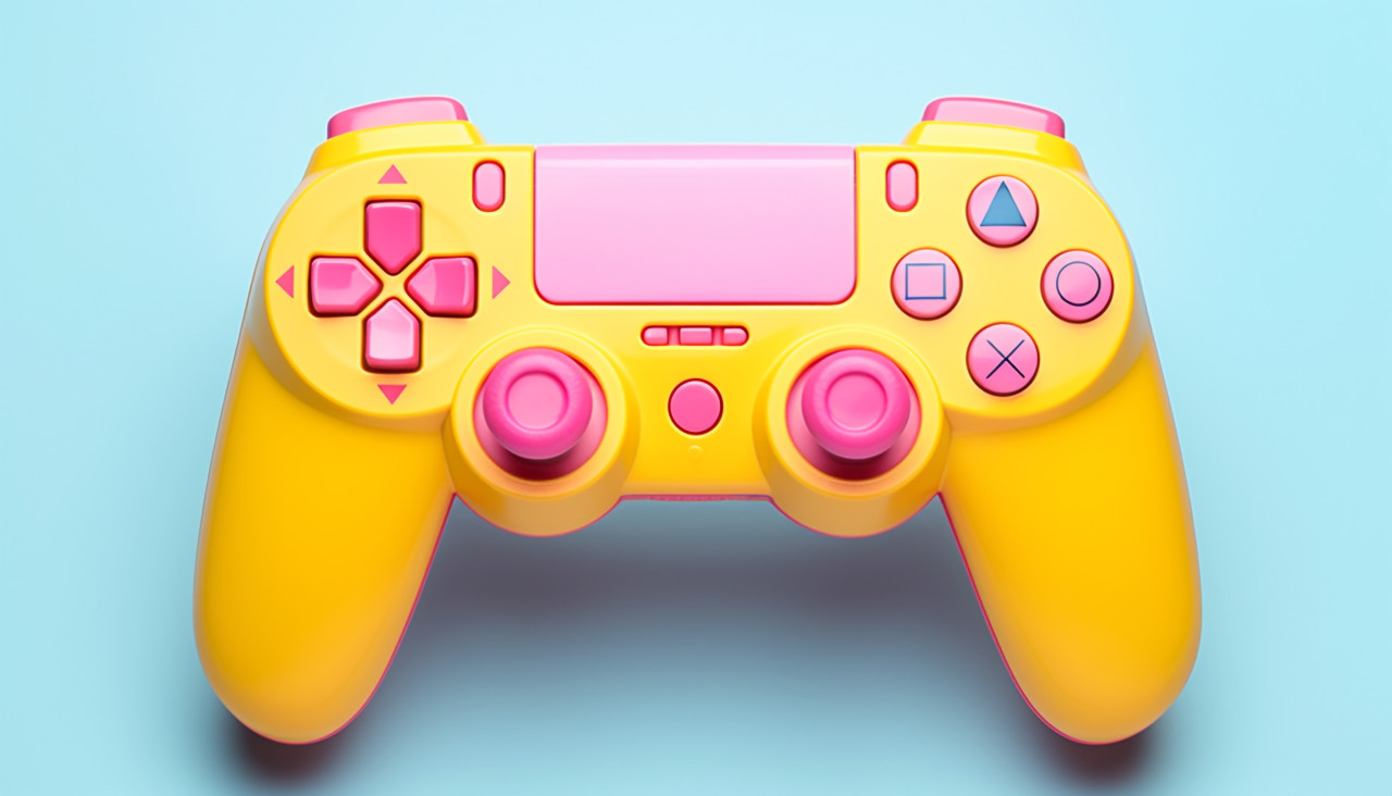 Yellow and pink video game controller