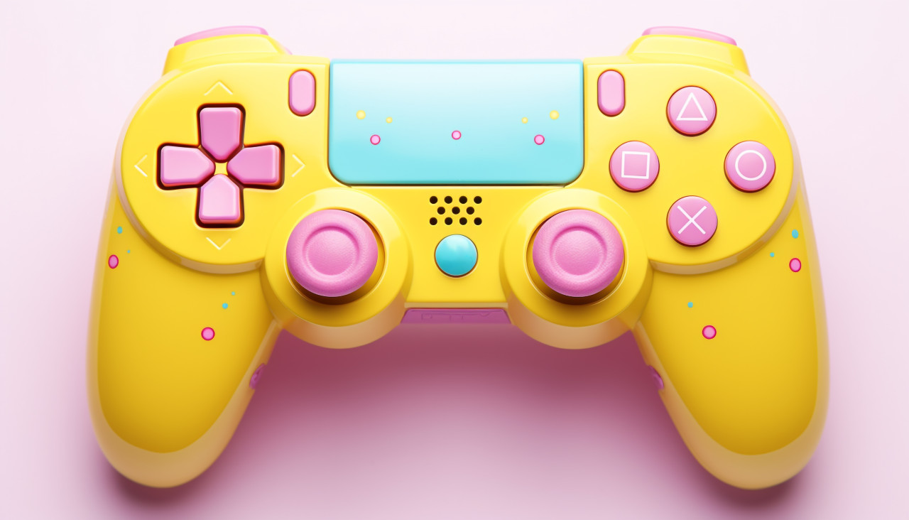 Stylish yellow and pink gaming controller