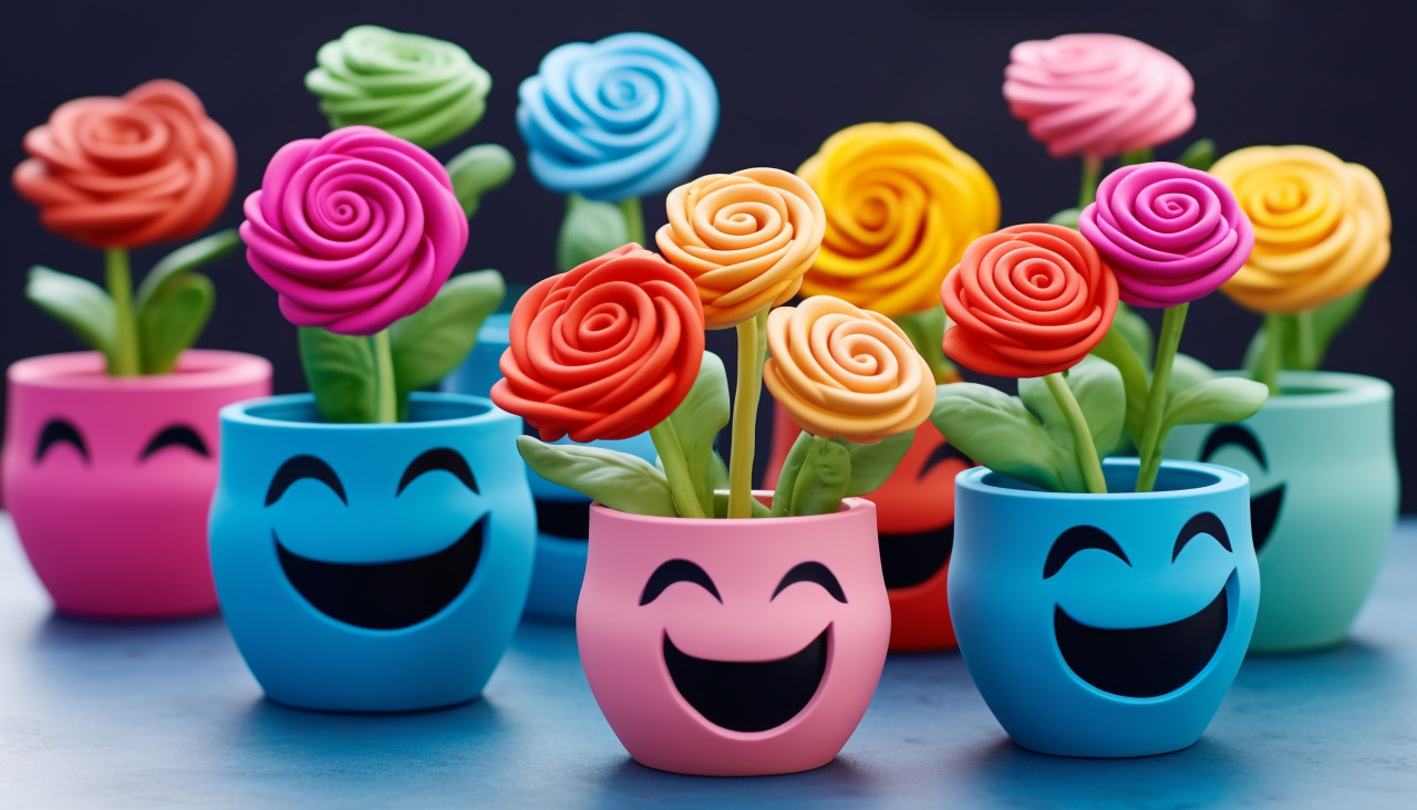 Colorful rubber flower pots with faces
