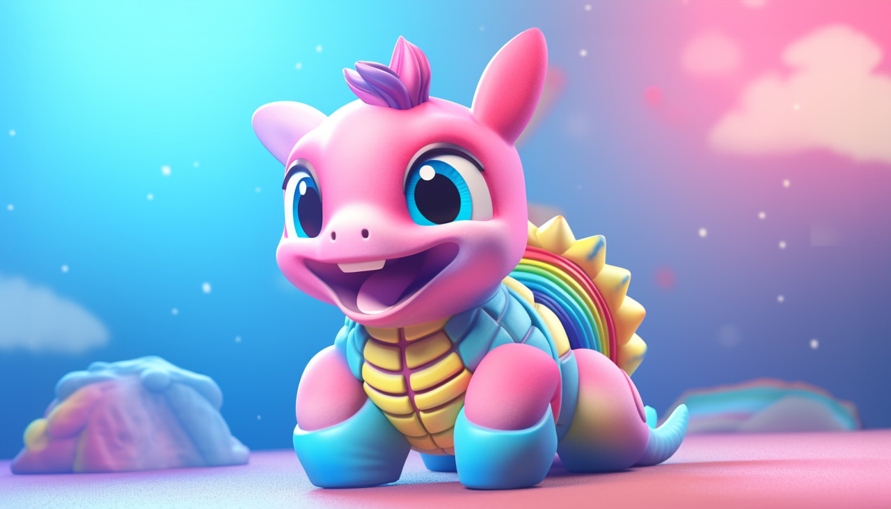 Rainbow over smiling toy turtle