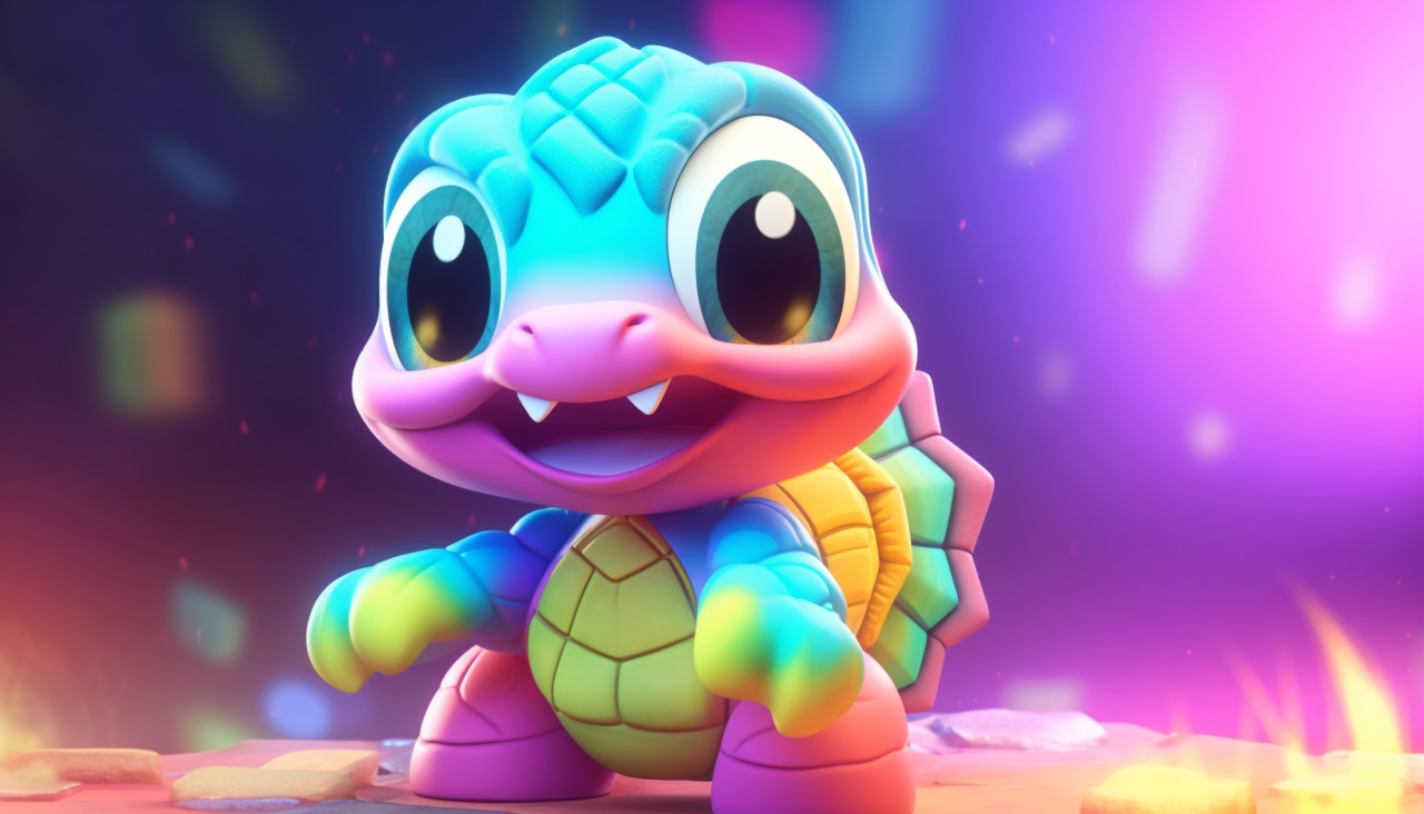 Cartoon toy turtle under rainbow