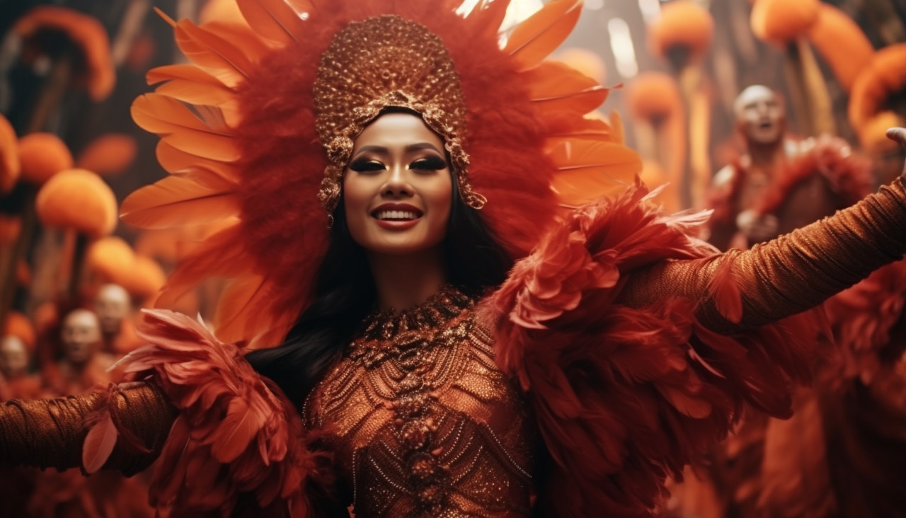 Female dancer in flamboyant orange costume