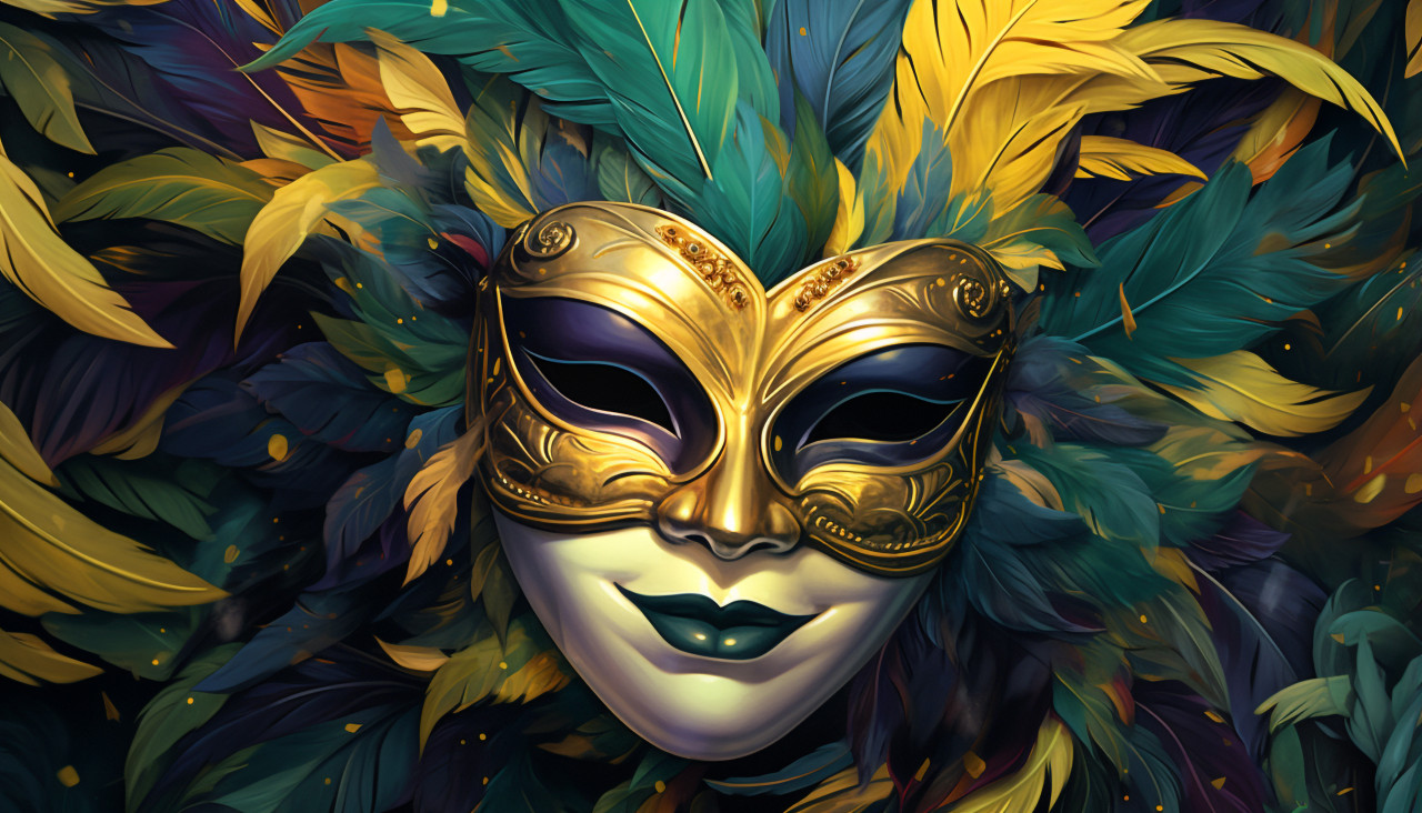 Elaborate carnival mask with feathers