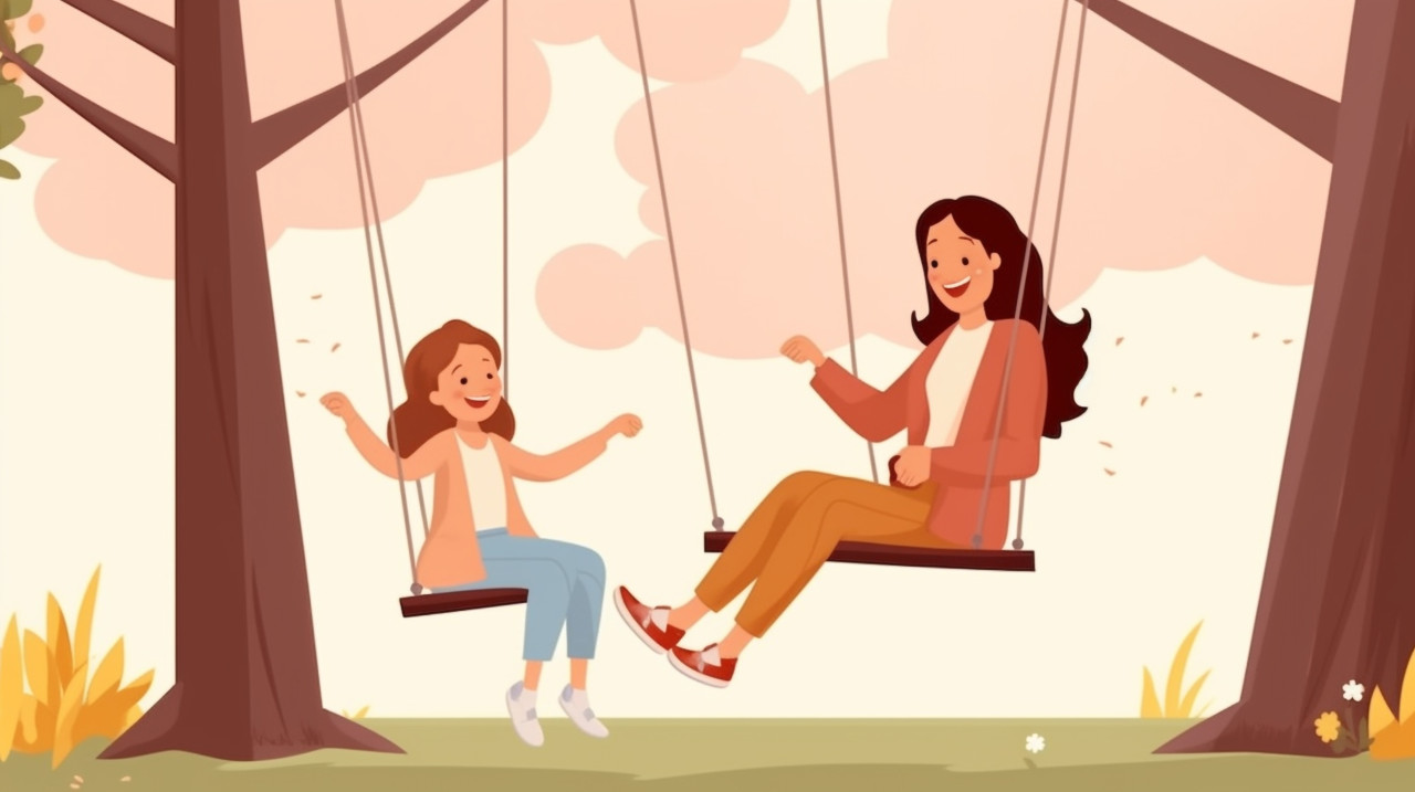 Young girl and her mother playing in the leaves