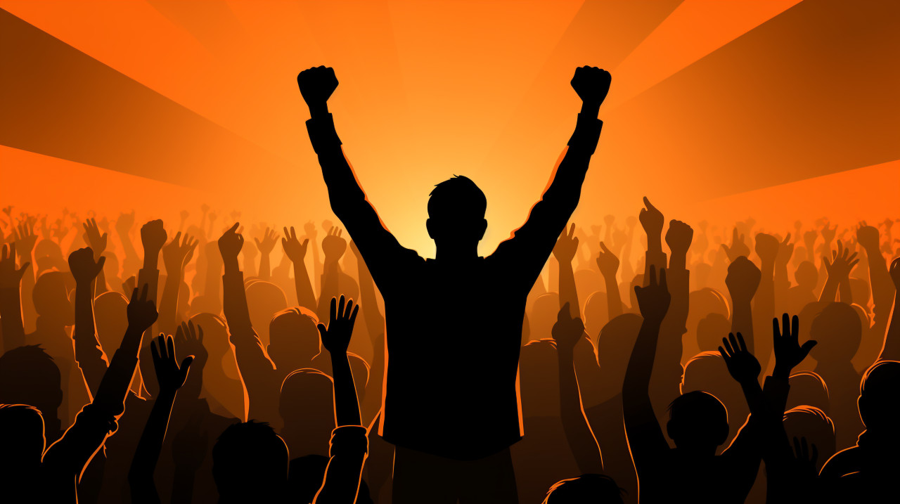 Speaker addressing crowd