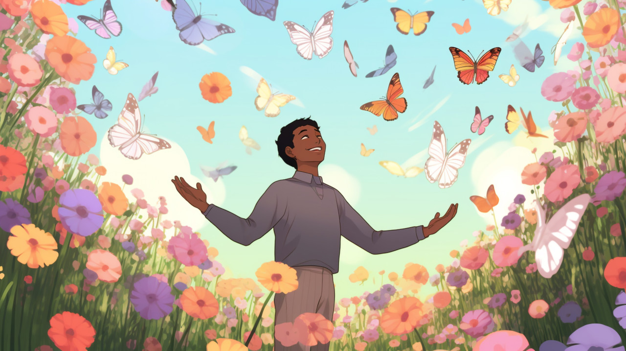 Person in field of flowers