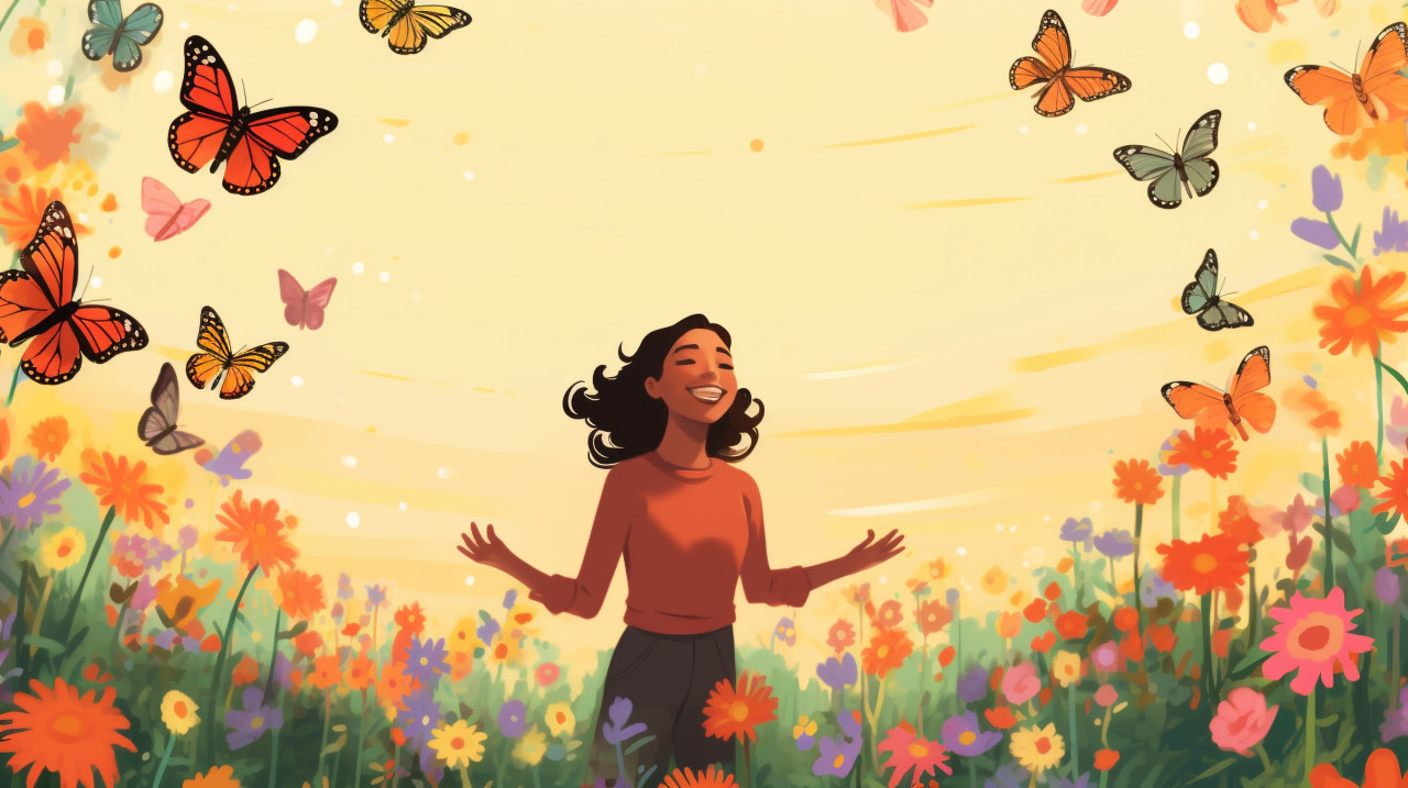 Person standing in a field of flowers