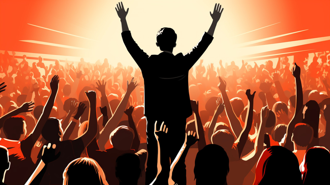 Artist delivering ted talkentrepreneur pitching startup