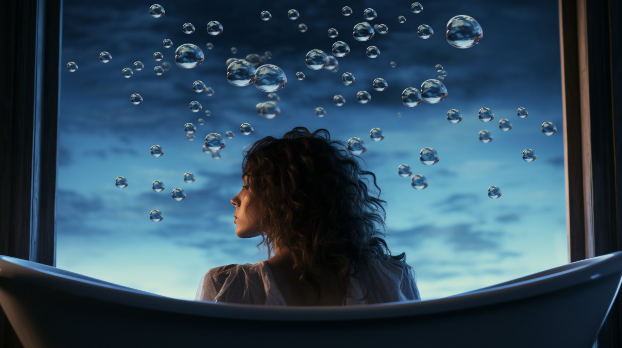 Woman relaxing in bubble bath