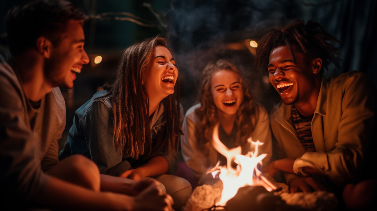 Friends making memories around campfire