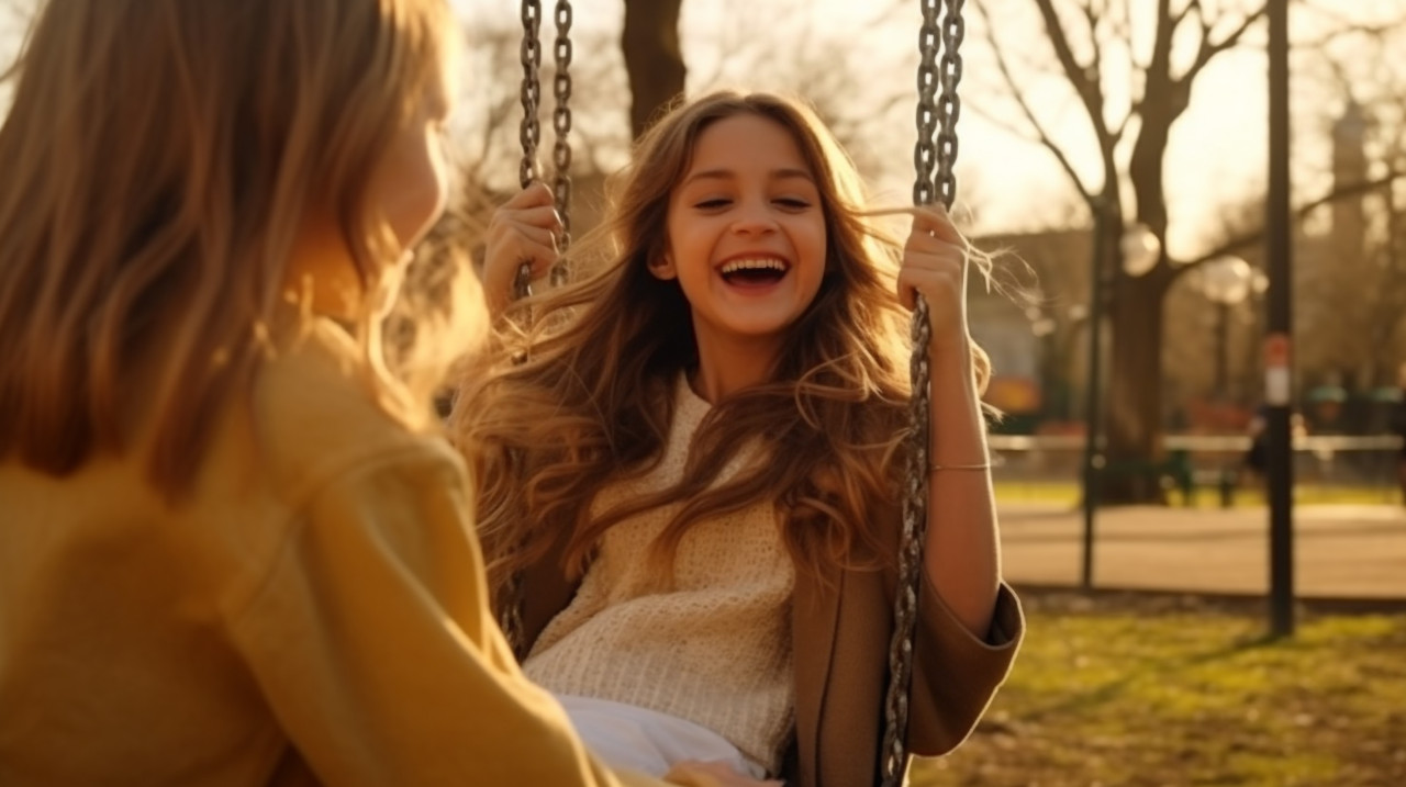 A mother and daughter playing in the park