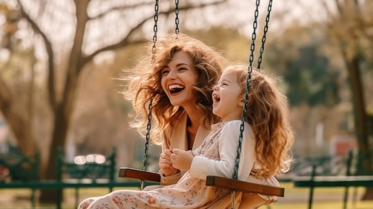 Girl and mom having a blast at the park