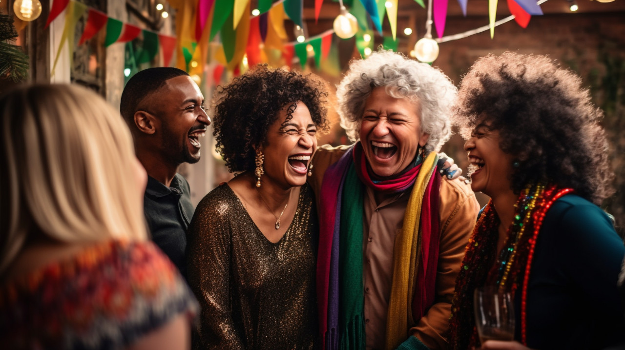 Group of friends laughing and talking