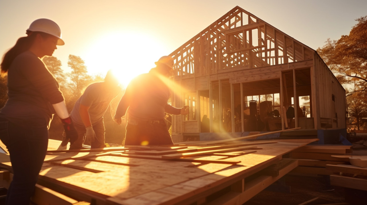 A volunteer is building a house for a family