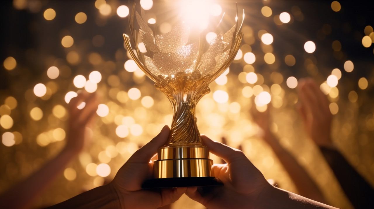 A persons hands are clasped together