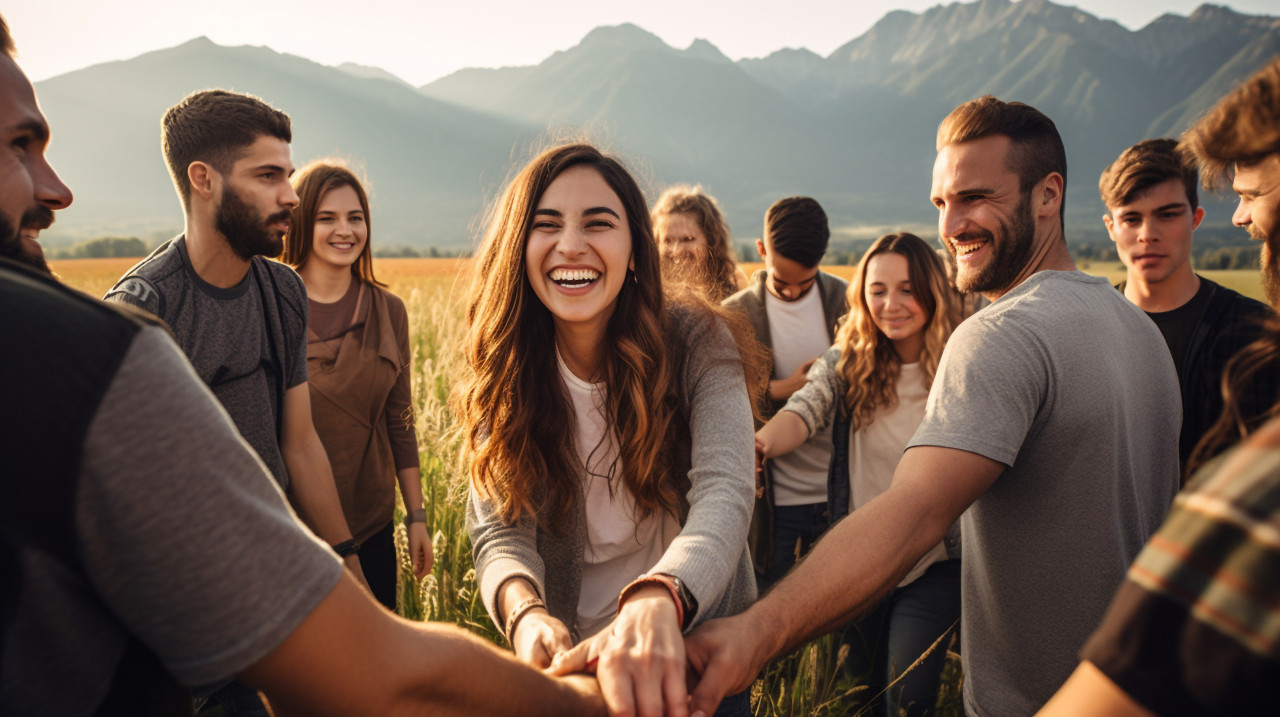 Diverse group of people holding hands