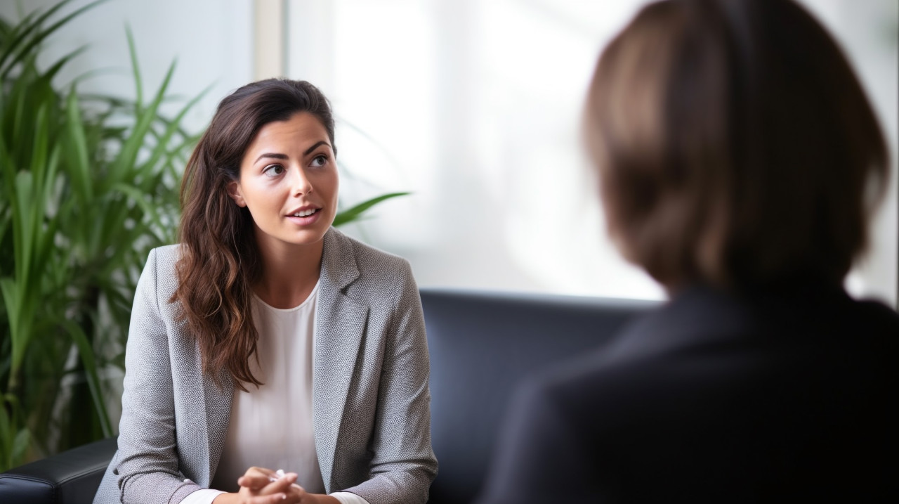 A person sitting in a therapists office
