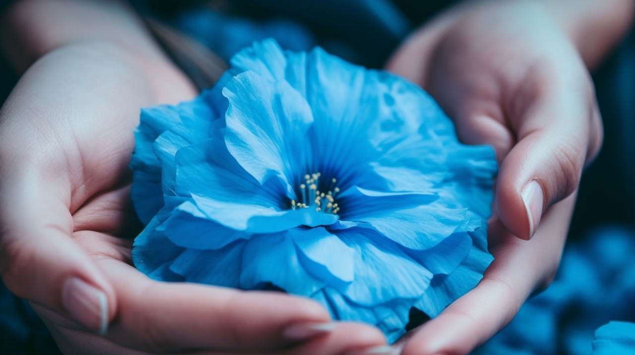 A close up of a persons hand holding a flower