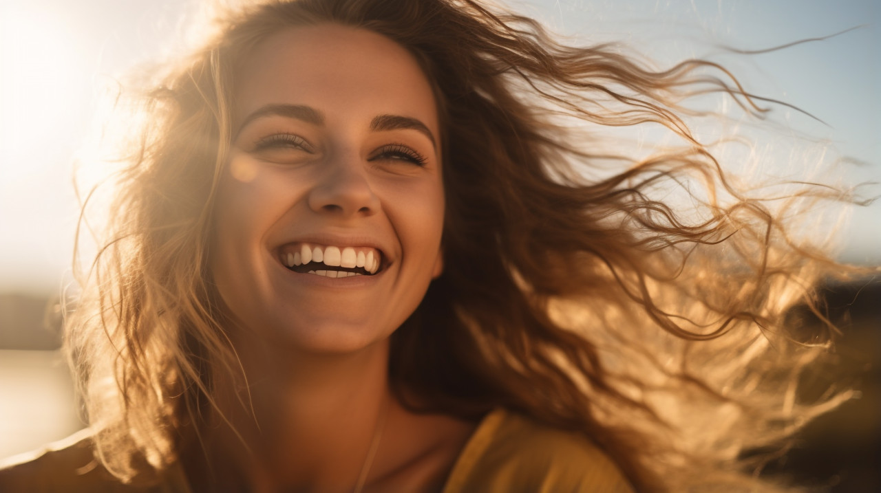 Smiling woman close up face