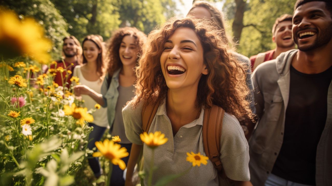 Couple walking in autumn park