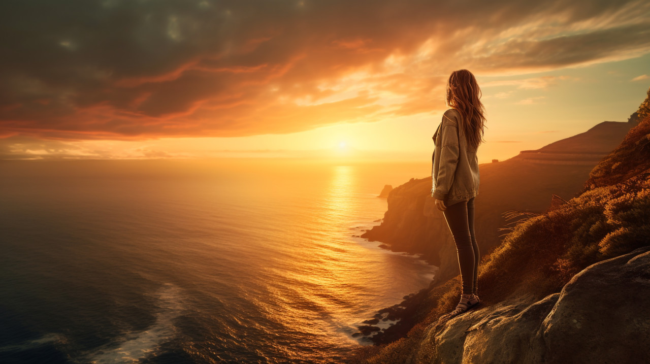 Woman stands in awe of the ocean