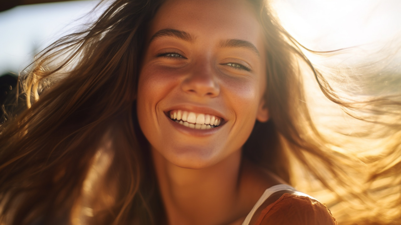 Womans face close up smiling