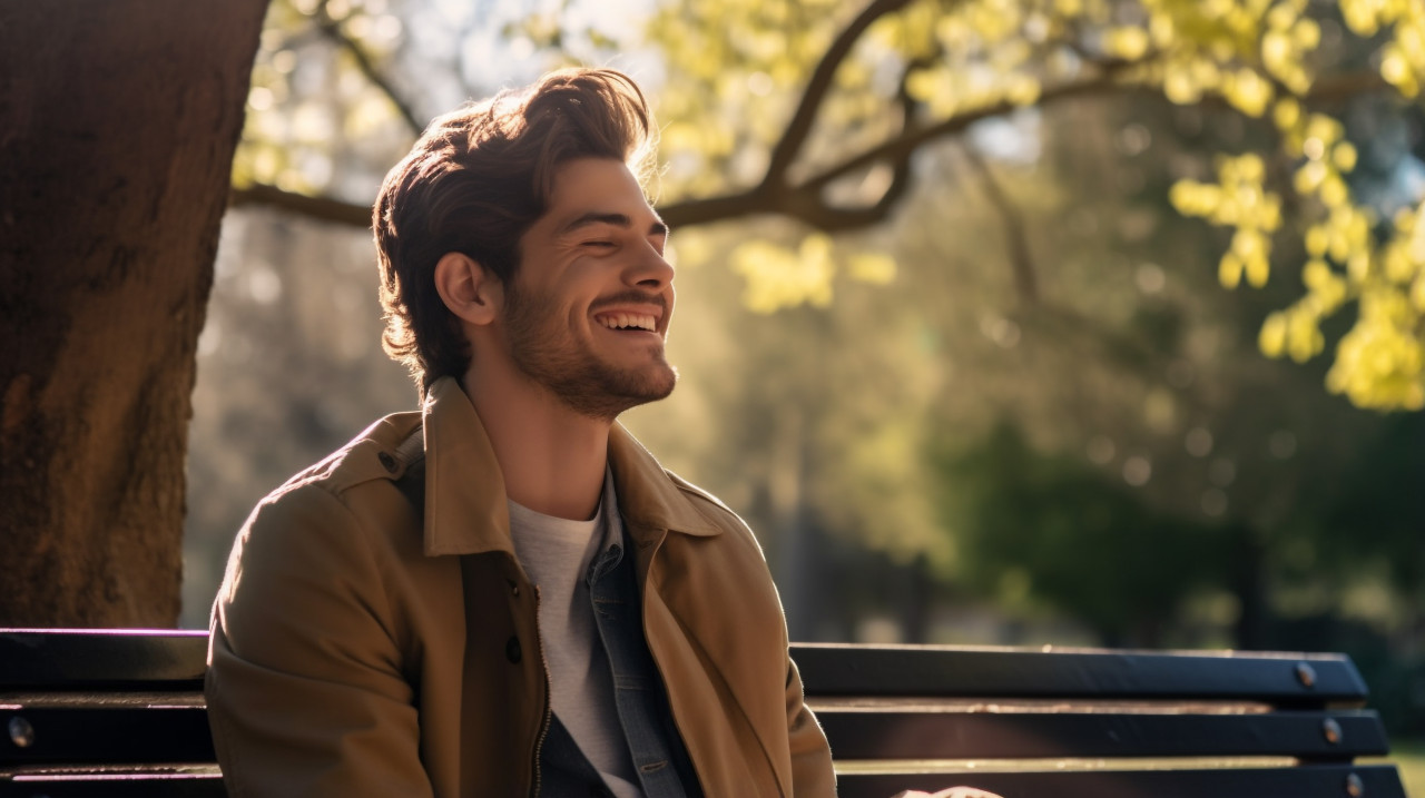 Oung man relaxing on park bench