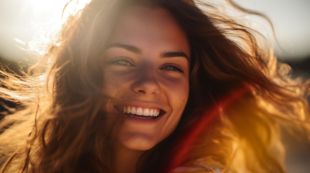 Happy woman close up face