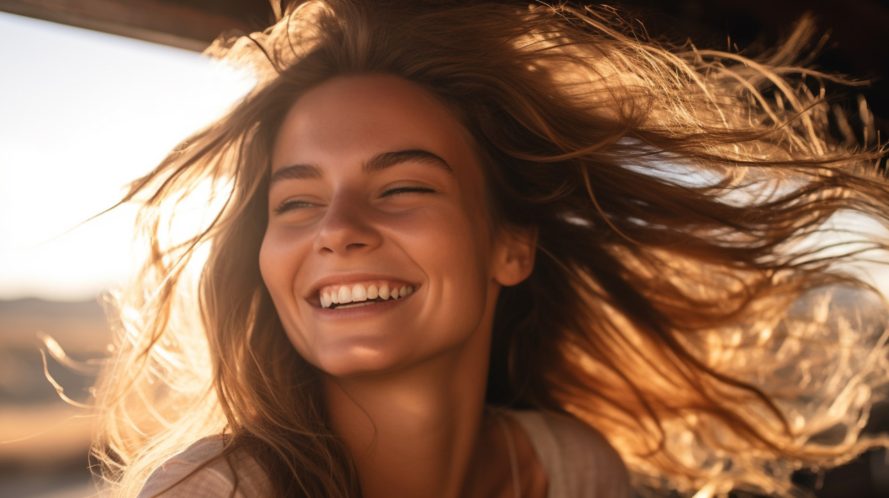 Woman face close up with smile
