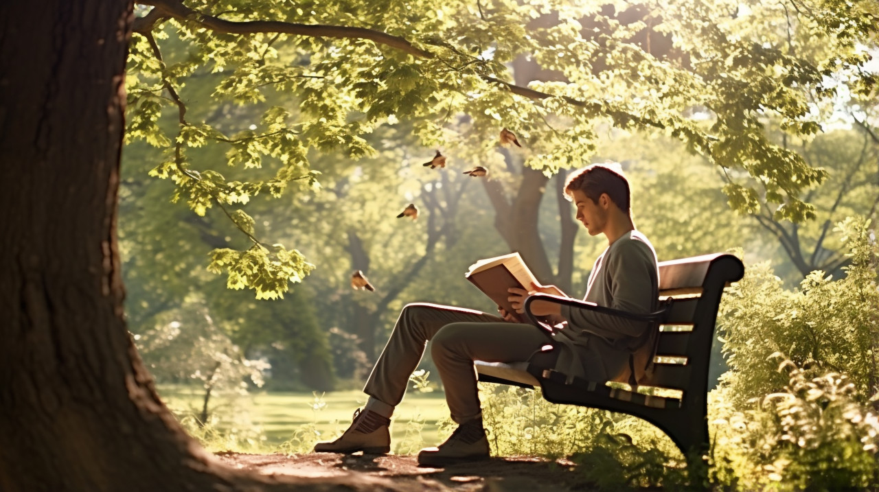 Man thinking deep thoughts on a park bench