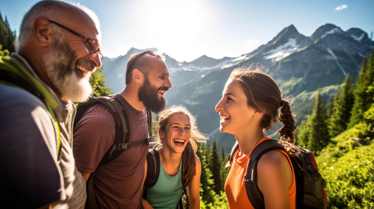 Parents and kids hiking in nature