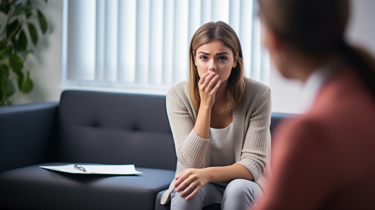 Woman shares her thoughts with therapist