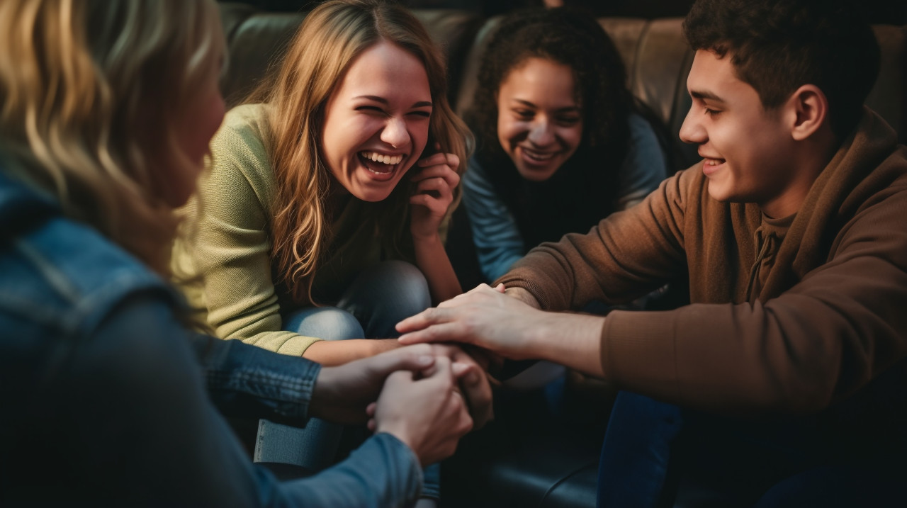 Friends chatting on couch