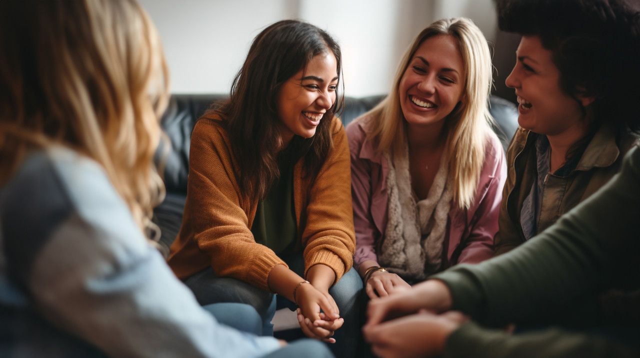 A group of friends sitting in a circle on a couch