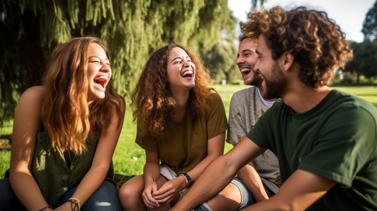 Group of friends relaxing in park