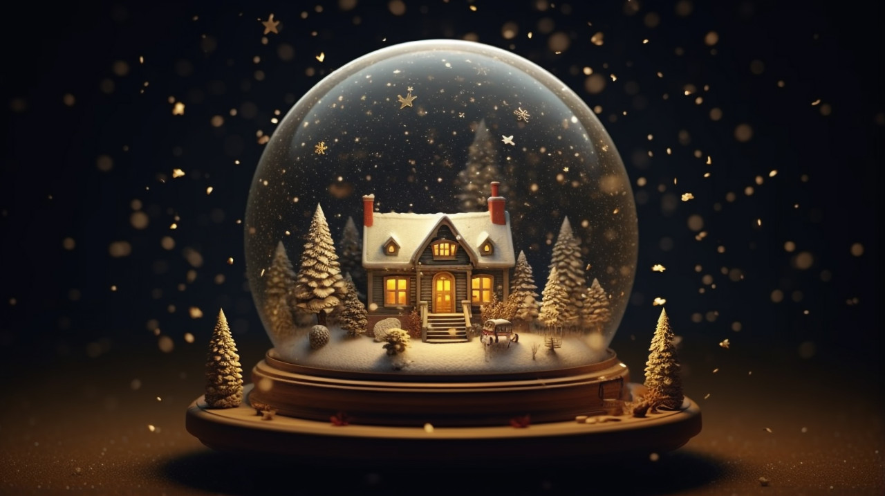 Christmas snow globe on table