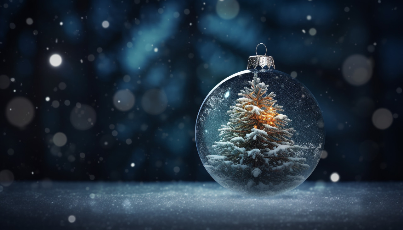 Christmas tree in snowy forest