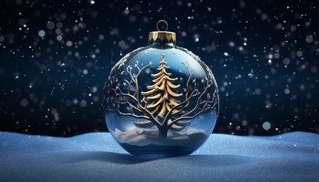 Christmas ornaments on snowy ground